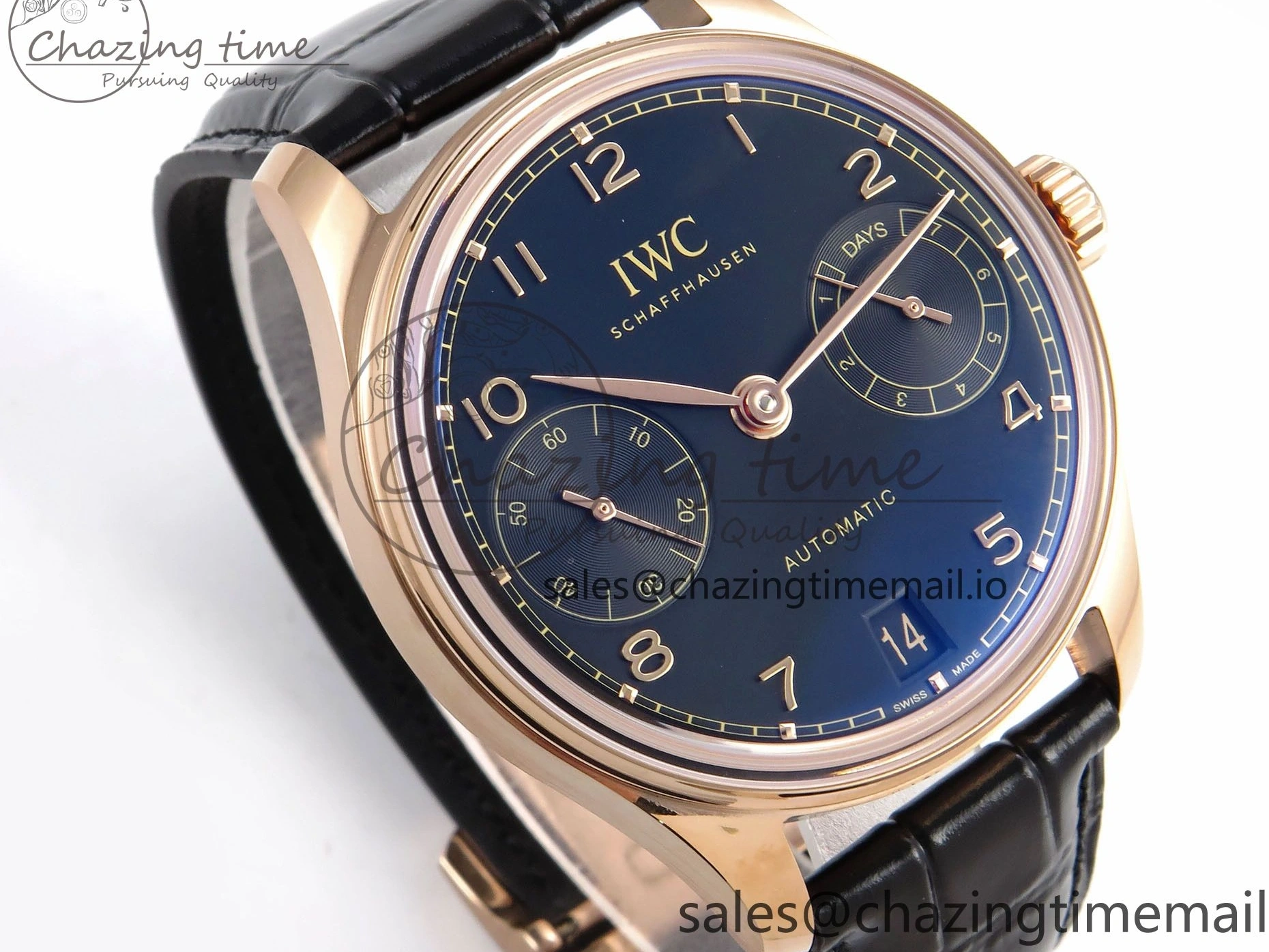 MIROTIME 0110 Portugieser Automatic 42mm RG APSF 1:1 Best Edition Black Dial on Black Leather Strap A Original 7007